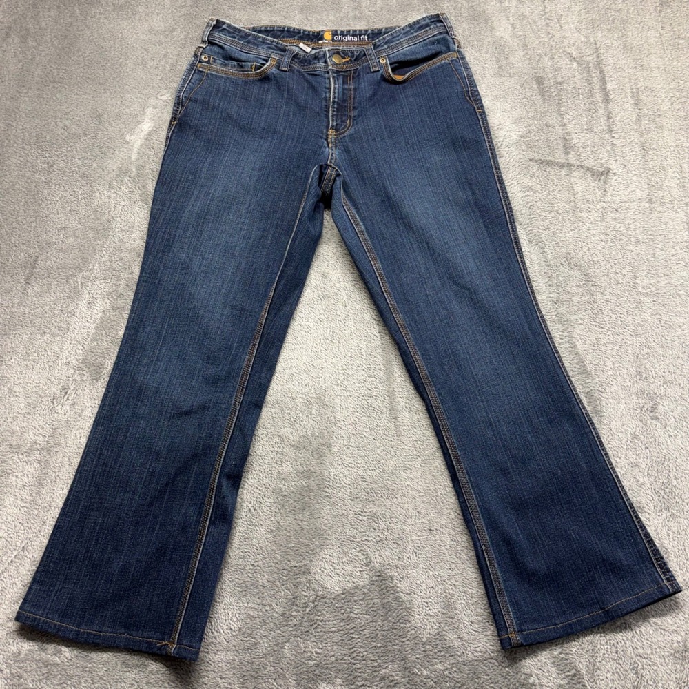 Carhartt Jeans Women 10 Tall Blue Excellent Original Fit Bootcut Stretch‎ Denim